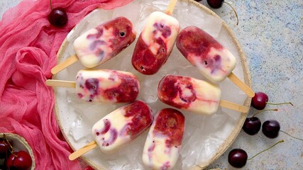 red and white milk fruit berry ice cream popsicles 