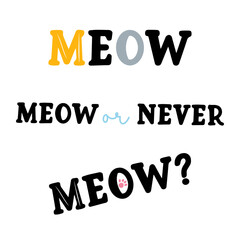 Black meow text cat on white background. Vector illustration.