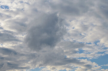 Abstract background of white fluffy clouds on a bright blue sky