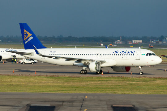 Air Astana Airbus A320 NEO Without Engine. First C Check (heavy Maintenance) For A320 Family Jets In Almaty, Kazakhstan. Aircraft Registered As P4-KBH