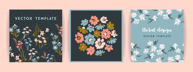 Fototapeta na wymiar Set of vector floral design. Template for card, poster, flyer, home decor and other