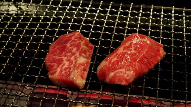 Close up shot of Japanese style BBQ meat