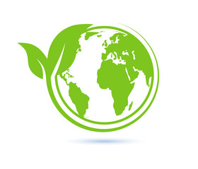 Green earth logo. Save earth and ecology friendly. Environmental concept. Planet and natural. Vector illustration.