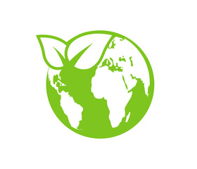 Green earth logo. Save earth and ecology friendly. Environmental concept. Planet and natural. Vector illustration.