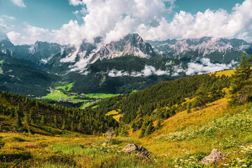 Panoramic view of the Dolomites in Italy.