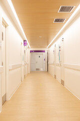 A corridor of a modern hospital or office building. View indoors. The perspective of space. nobody