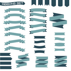 Fototapeta premium Sea-green color vector set of ribbons in different shapes