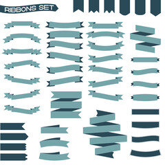 Sea-green color vector set of ribbons in different shapes