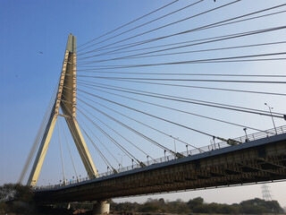 Signature Bridge is a cantilever spar cable-stayed bridge which spans the Yamuna river at Wazirabad section, connecting Wazirabad to East Delhi.