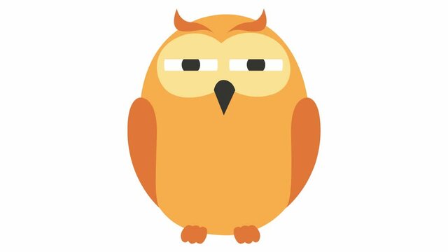 Animated funny owl. Looped video. Vector illustration isolated on a white background.