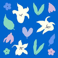 Abstract plant hand-drawn shapes. Bold vector decoration elements. Simple leaves and flowers set