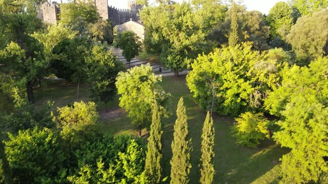 Spring in the park by the medieval castle