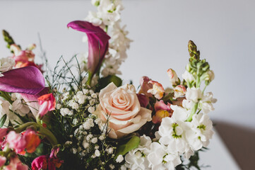 Brides flower bouquet. Wedding flowers bridal bouquet closeup decoration. bouquet for mother's day or women's day. Interior design
