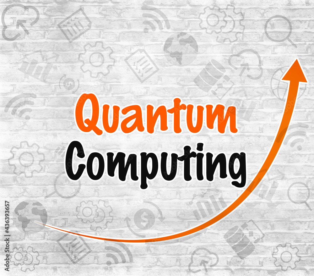 Poster quantum computing is the future abstract technological background. modern typography style tech back