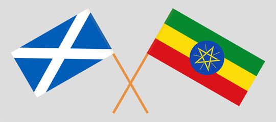 Crossed flags of Scotland and Ethiopia. Official colors. Correct proportion