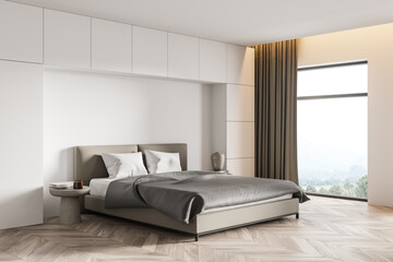 Modern minimalistic white bedroom corner