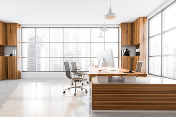 White business consulting room interior with furniture and panoramic windows