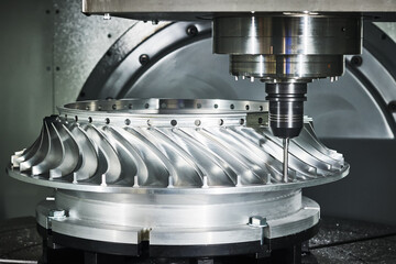CNC milling machine work. metal processing impeller