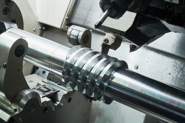 turning grooving operation on cnc machine. metal cut industry. Precision machining process