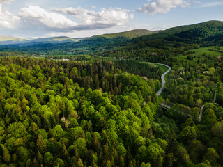 Drone View at Bieszczady Mountains Landscape