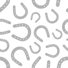 Grey horseshoe seamless pattern on white background. Vector illustration.