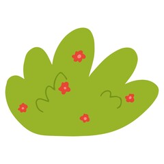 Vector green bush or bush with flowers. Cartoon style bush for postcard decoration.
