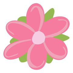 Vector pink flower of interesting shape with green petals. Flowers for the design of children's cards, banners, printing on fabric.