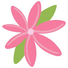 Vector pink flower of interesting shape with green petals. Flowers for the design of children's cards, banners, printing on fabric.