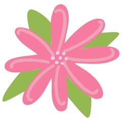 Vector pink flower of interesting shape with green petals. Flowers for the design of children's cards, banners, printing on fabric.