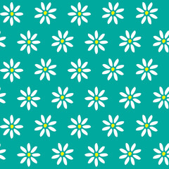 Seamless pattern with Floral Motifs in 3 colors. Green background.