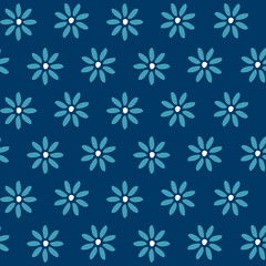 Seamless pattern with Floral Motifs in 3 colors. Navy background.