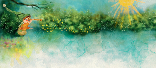 Holiday adventure. Watercolor for children