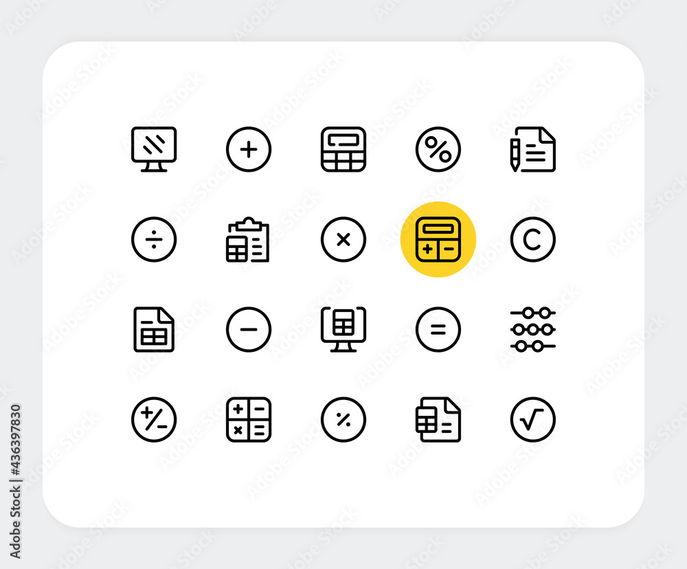 Poster calculator vector line icons. simple outline symbols. vector calculator icons set
