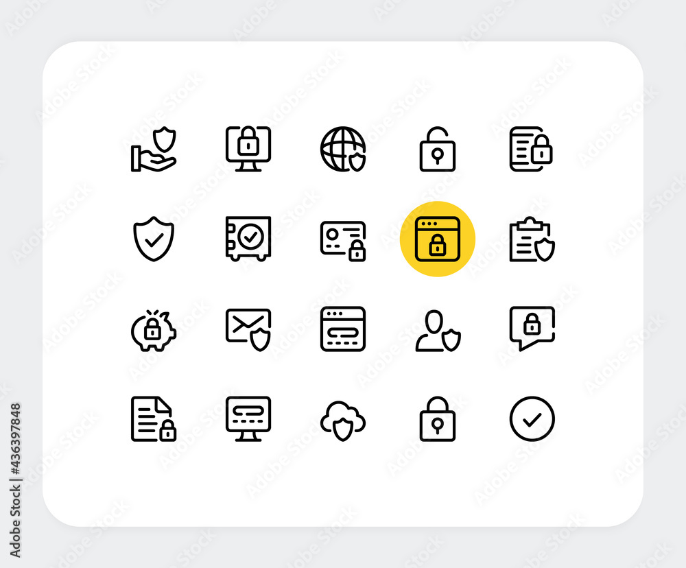 Poster data protection vector line icons. simple outline symbols. privacy, cybersecurity concepts. vector d
