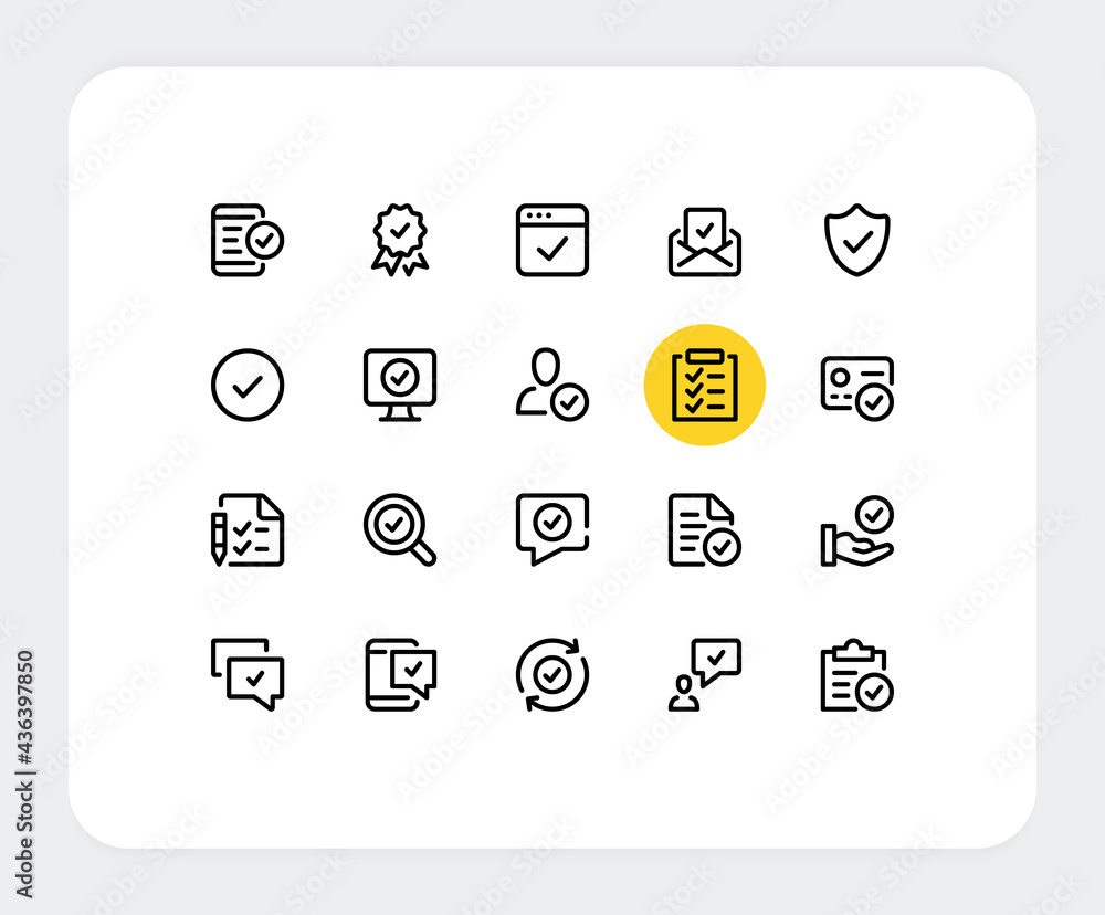 Poster check mark vector line icons. simple outline symbols. vector check marks icons set