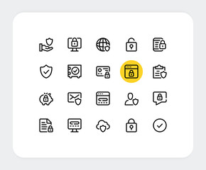 Data protection vector line icons. Simple outline symbols. Privacy, cybersecurity concepts. Vector data protection icons set