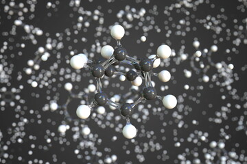 Molecule of benzene, conceptual molecular model. Conceptual 3d rendering