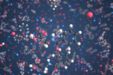 Hippuric acid molecule made with balls, conceptual molecular model. Chemical 3d rendering