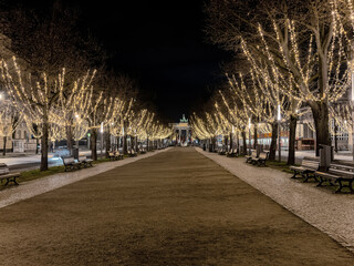 Obraz premium Berlin, Germany. 01 January 2021. illumination in Berlin on New Year's Eve. empty streets without people, time of a worldwide pandemic