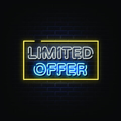 Limited offer neon signs vector. 