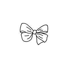 Single hand drawn ribbon bow. Vector illustration in doodle style.