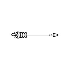Single hand drawn arrow. Vector illustration in doodle style. Isolated on a white background.