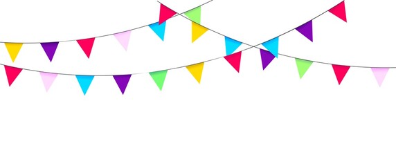 Garland with flags. Holidays design and decoration. Birthday, carnival, party, festival. Triangular pennants. Decorative colorful elements.
Vector illustration.
