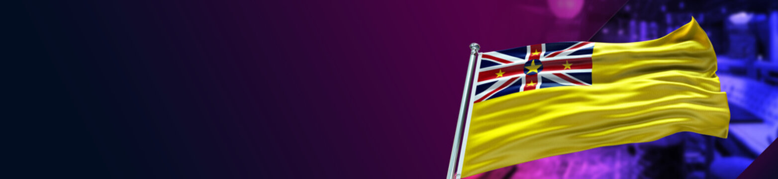 Niue Flag With Night Club And Large Gradient Single Flag  