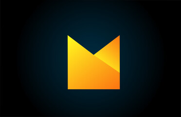 geometric alphabet M letter logo for business and company with yellow color. Corporate brading and lettering with futuristic design and gradient