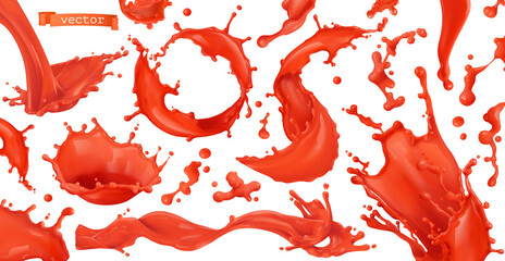 Red paint splash. Tomato, Strawberries. 3d realistic vector. 3d realistic vector set of objects - 436406483