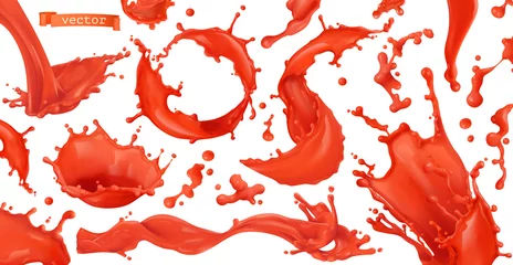 Küchenrückwand glas motiv Red paint splash. Tomato, Strawberries. 3d realistic vector. 3d realistic vector set of objects © Natis