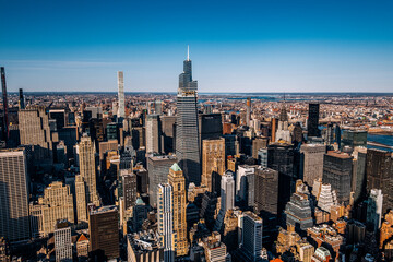 New York City - USA - Apr 3 2021: Sunny Day Light Wide Angle View of Midtown Manhattan