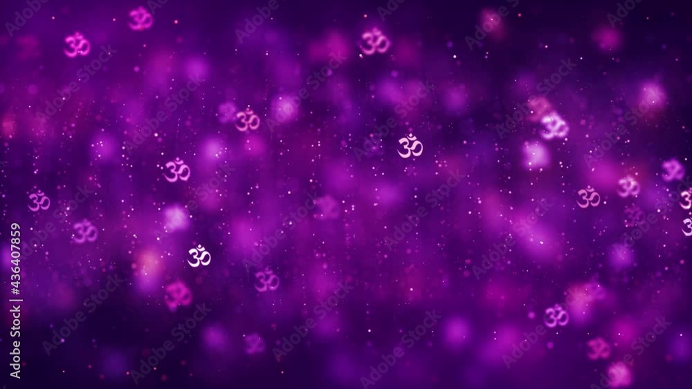 Poster abstract sweet motion purple shiny depth of field hinduism omkara devanagari symbol confetti shapes 