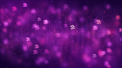 Abstract Sweet Purple Shiny Depth Of Field Hinduism Omkara Devanagari Symbol Confetti Shapes With Moving Glitter Dust Around Background